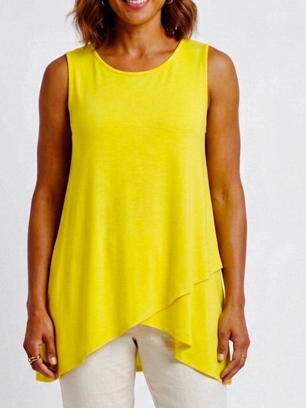 BOBEAU Bright Yellow Layered Criss-Cross Hem Sleeveless Tank Top Colorful Shirt